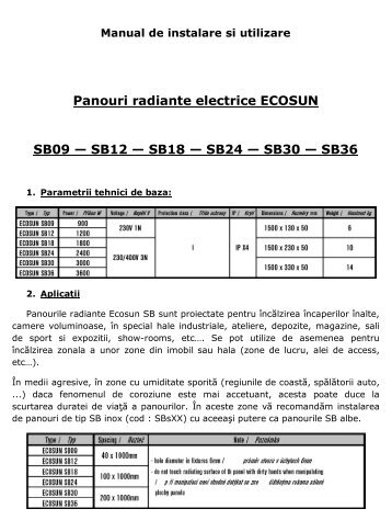 Fisa Tehnica - Panouri radiante