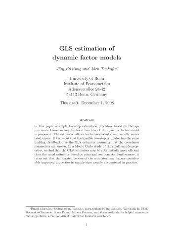 GLS estimation of dynamic factor models - Econometrics