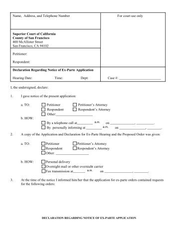 Peioner Declaration In Support Of Ex Parte Lication Home Page Declaration Regarding Notice Of Ex Parte Lication