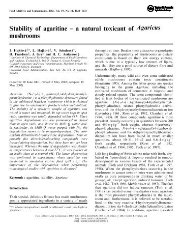 Stability of agaritine - a natural toxicant of Agaricus mushrooms