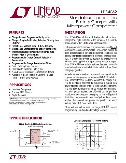 LTC4062 - Standalone Linear Li-Ion Battery ... - Linear Technology