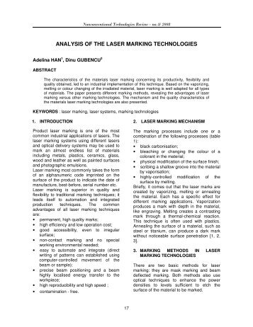 ANALYSIS OF THE LASER MARKING TECHNOLOGIES - Revtn.ro