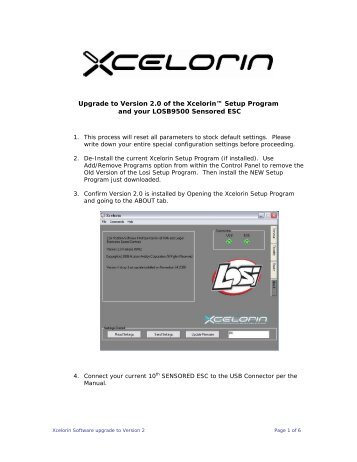 Upgrade to Version 2.0 of the Xcelorin™ Setup Program and ... - Losi