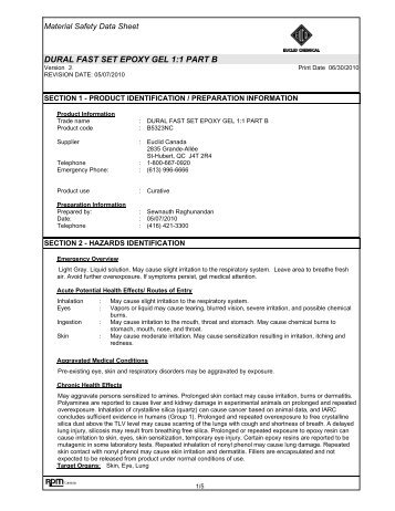 Dural Fast Set Epoxy Gel MSDS - Canada (Part B) - Euclid Chemical ...