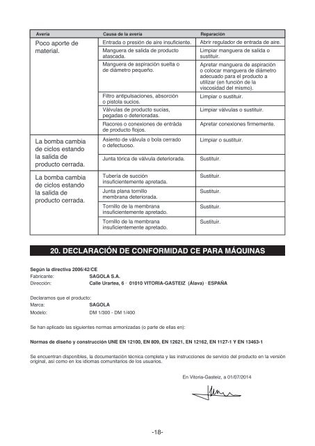 bombas doble membrana manual de instrucciones lista de ... - Sagola