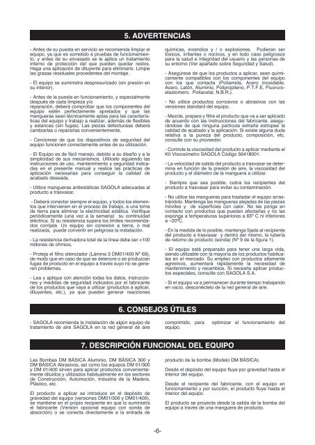 bombas doble membrana manual de instrucciones lista de ... - Sagola