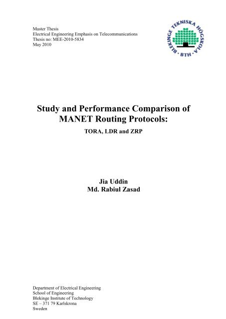 Study and Performance Comparison of MANET Routing Protocols: