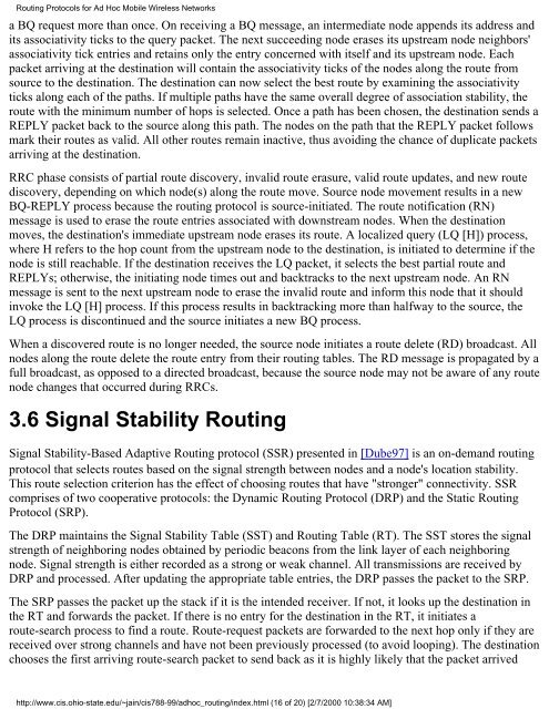 Routing Protocols for Ad Hoc Mobile Wireless Networks