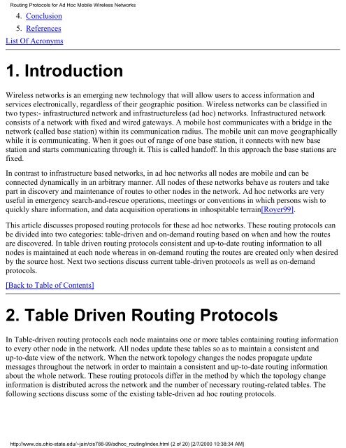 Routing Protocols for Ad Hoc Mobile Wireless Networks