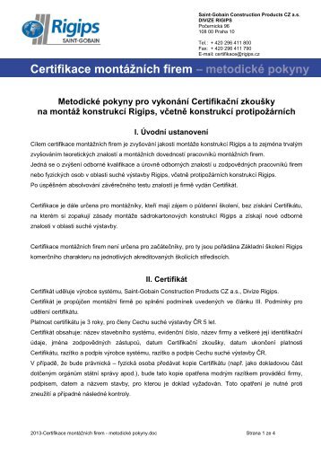 2013-Certifikace montÃ¡Å¾nÃ­ch firem - metodickÃ© pokyny - Rigips