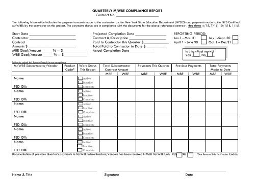 MWBE 103 Quarterly M/WBE Compliance Report - Operations and ...