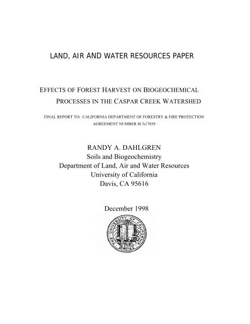 Effects of forest harvest on biogeochemical processes in the