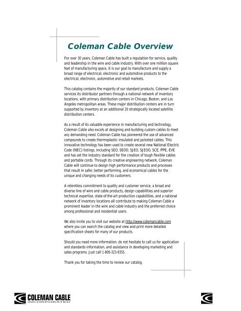 Coleman Cable Catalog - Womack Electric Supply Company