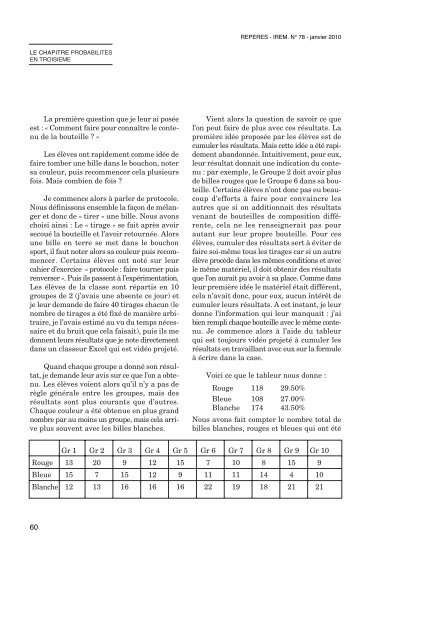 Le chapitre ProbabilitÃ©s en troisiÃ¨me - Le portail des IREM