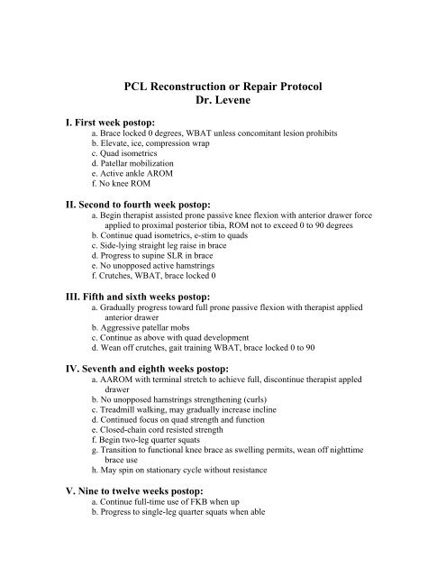 PCL Reconstruction or Repair Protocol - Premier Bone & Joint Centers