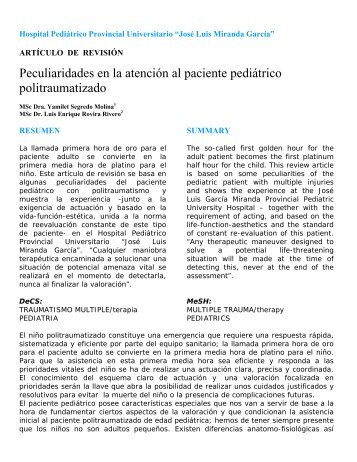 Peculiaridades en la atenciÃ³n al paciente pediÃ¡trico politraumatizado