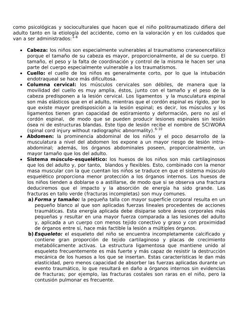 Peculiaridades en la atenciÃ³n al paciente pediÃ¡trico politraumatizado