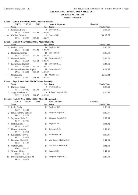 Session 1 - Atlantis Swimming Club