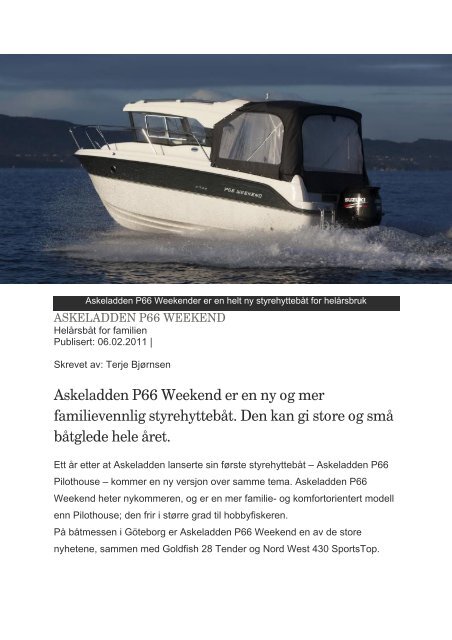 Askeladden P66 Weekend er en ny og mer ... - Askeladden Boats