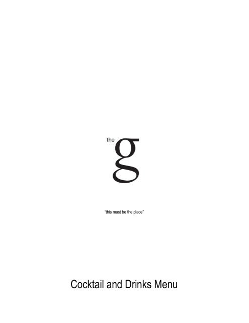 Cocktail and Drinks Menu - The G Hotel