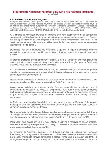 SÃ­ndrome da AlienaÃ§Ã£o Parental: o Bullying nas relaÃ§Ãµes familiares.
