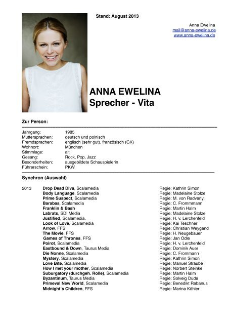 Anna Ewelina Sprechervita Entwurf