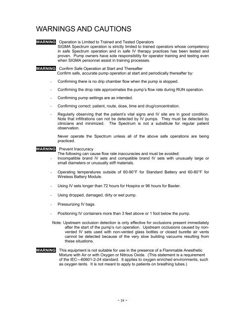 Sigma Spectrum Infusion Pump User Manual