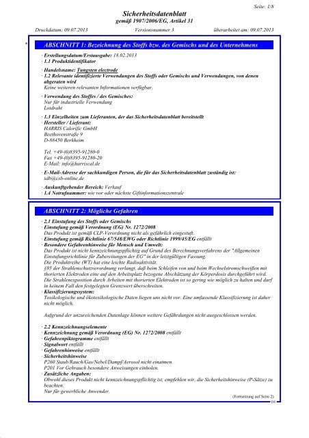 Sicherheitsdatenblatt - The Harris Products Group