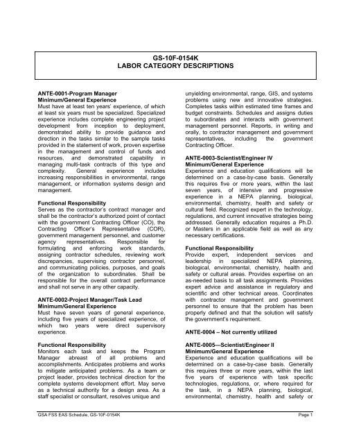 gs-10f-0154k labor category descriptions - General Dynamics ...