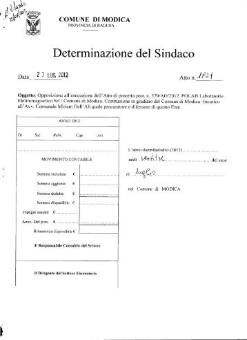 Determinazione del Sindaco - Comune di Modica