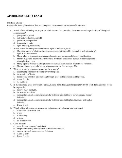 Ap biology unit 8 exam yourhomework home page