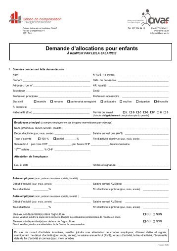 Demande d'allocations pour enfants - Saillon