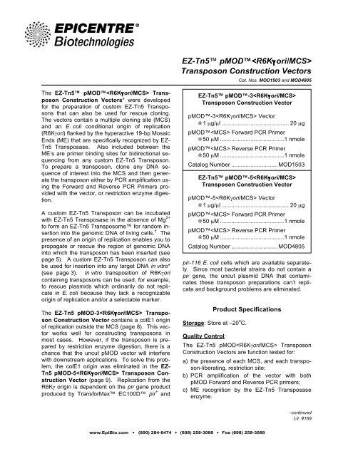 Protocol for EZ-Tn5™ pMOD™ Transposon ...