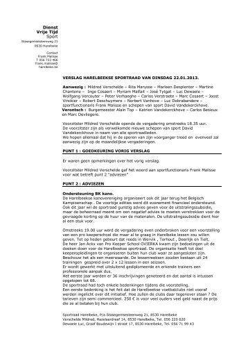 Verslag sportraad januari 2013 - Stad Harelbeke