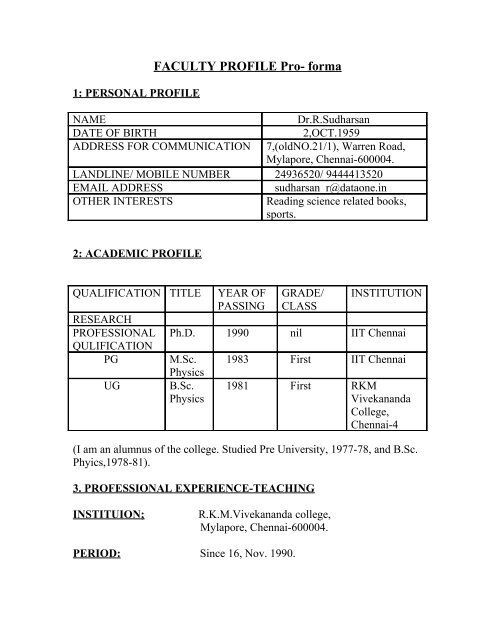 FACULTY PROFILE Pro- forma