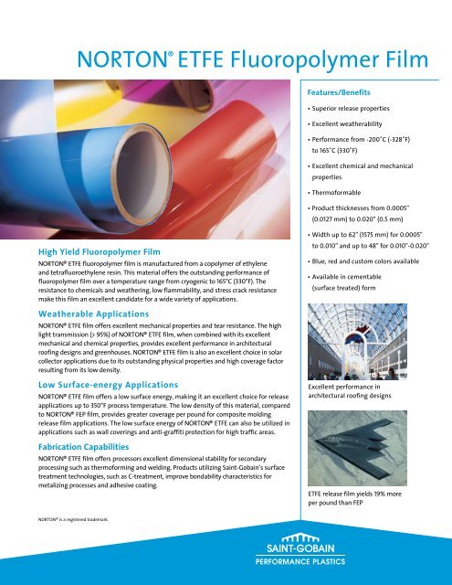 Norton ETFE Fluoropolymer Film, High ... - NORTONÂ® Films