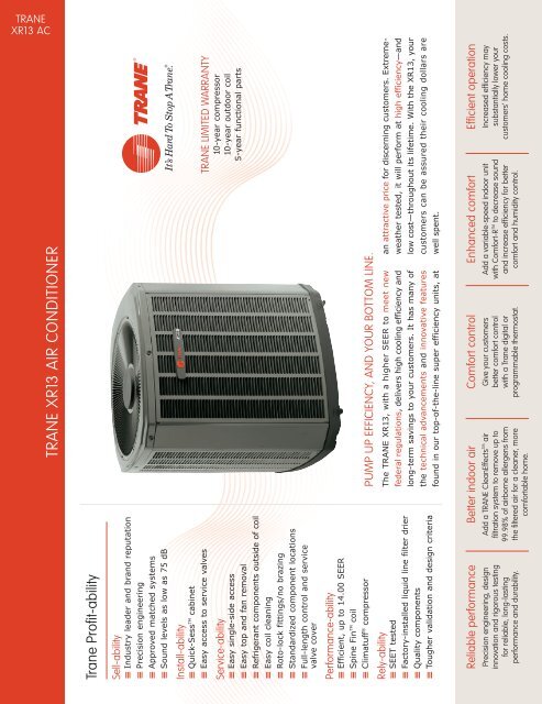 Dealer Sheet TRANE XR13 AIR CONDITIONER