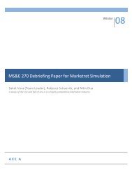 MS&E 270 Debriefing Paper for Markstrat Simulation - Saket Vora