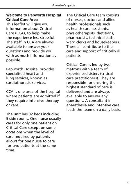 The Critical Care Area - Papworth Hospital