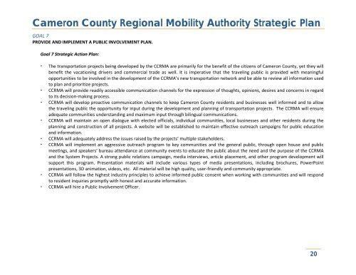 CCRMA Strategic Plan 2012-2016 - Cameron County Regional ...