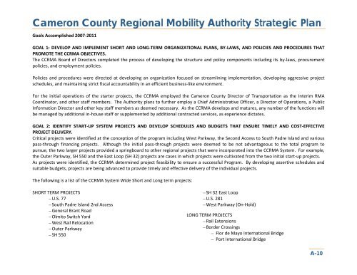 CCRMA Strategic Plan 2012-2016 - Cameron County Regional ...