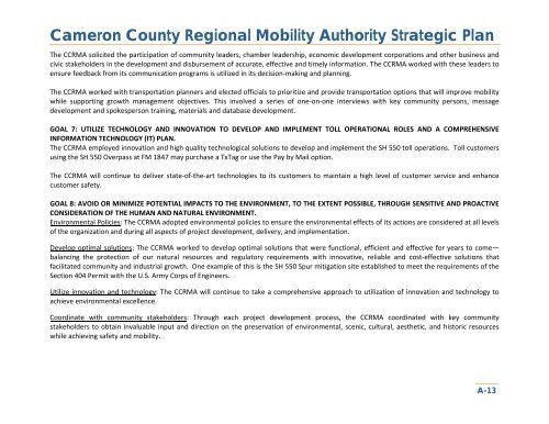 CCRMA Strategic Plan 2012-2016 - Cameron County Regional ...