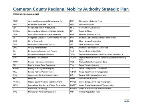 CCRMA Strategic Plan 2012-2016 - Cameron County Regional ...