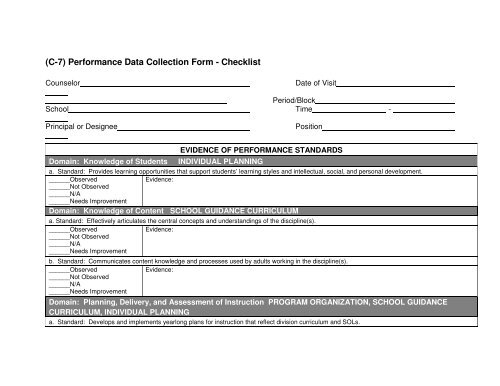 (C-7) Performance Data Collection Form - Checklist