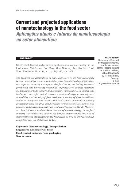 Current and projected applications of nanotechnology in the food ...