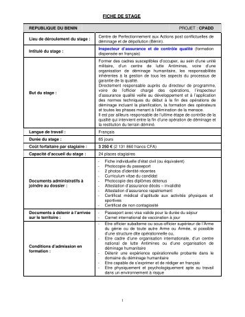 FICHE DE STAGE - Centre de formation au dÃ©minage humanitaire