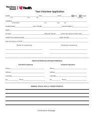 Download the Teen Volunteer Application. - West Chester Hospital