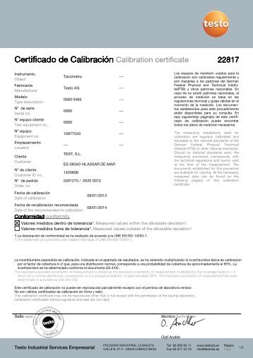Certificado de CalibraciÃ³n - Testo Industrial Services GmbH