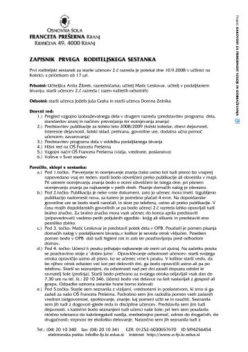ZAPISNIK PRVEGA RODITELJSKEGA SESTANKA