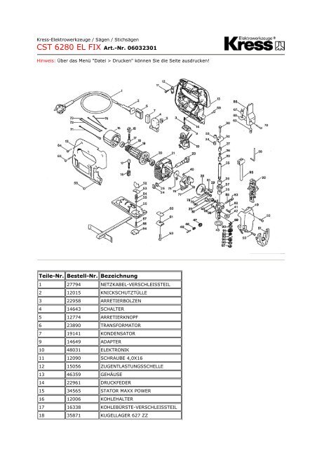 Kress Elektrowerkzeuge Ersatzteile